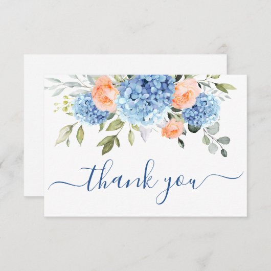 青あじさいエレガント赤面ピンクローゼフラワーズ サンキューカード (正面/裏面)