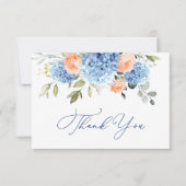 青あじさいエレガント赤面ピンクローゼフラワーズ サンキューカード (正面)