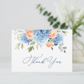 青あじさいエレガント赤面ピンクローゼフラワーズ サンキューカード (スタンド正面)