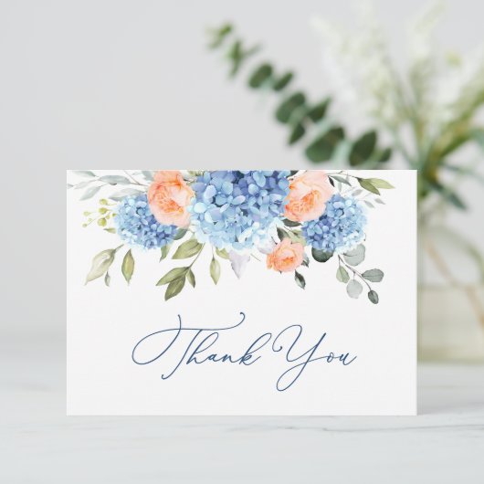 青あじさいエレガント赤面ピンクローゼフラワーズ サンキューカード (スタンド正面)