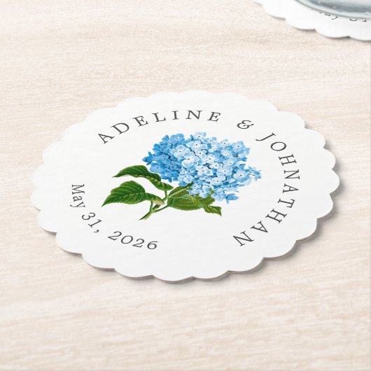 青あじさいカップルの名前結婚とデート ペーパーコースター (アングル)