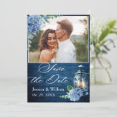 青あじさいネイビーウッドランタン結婚の写真 セーブザデート (スタンド正面)