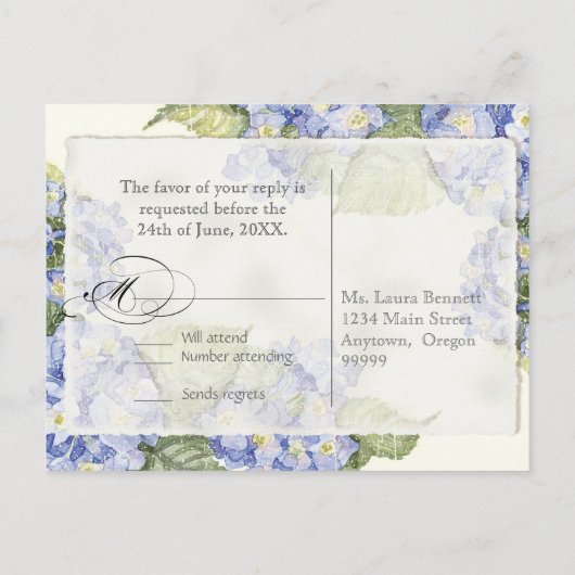 青あじさいブラケットフォーマルフローラ結婚 インビテーションポストカード (裏面)