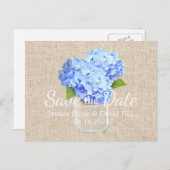 青あじさいメイソンjar結婚式日付を保存 案内ポストカード (正面/裏面)