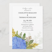 青あじさいモダン芸術的フローラ結婚ズ 招待状 (正面/裏面)