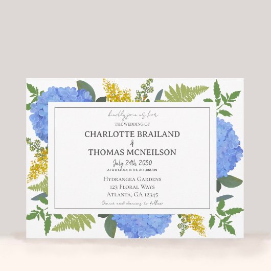 青あじさいモダン芸術的フローラ結婚ズ 招待状