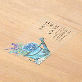 青あじさいラベンダーウェディング日付を保存 アクリル招待状 (レイダウン)