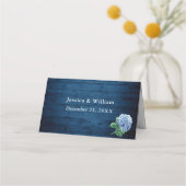 青あじさいランタンネイビー結婚ウッドのテーブル プレイスカード (裏面)