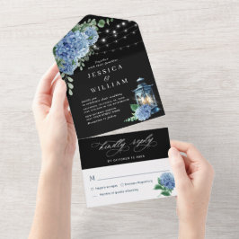 青あじさいランタンブラックバックグラウン結婚ズ オールインワン招待状