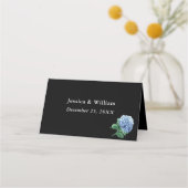 青あじさいランタンブラックボホ結婚のテーブル プレイスカード (裏面)