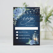 青あじさいランタン結婚ウッド素朴 出欠カード (スタンド正面)
