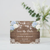 青あじさい木の文字列のライト日付を保存 案内ポストカード (スタンド正面)