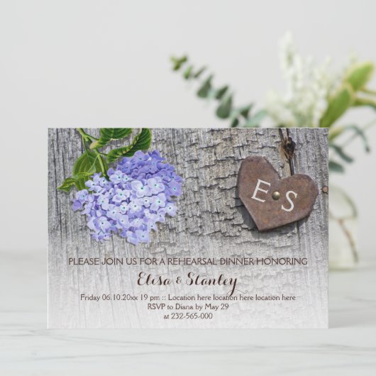 青あじさい木材ハートリハーサル結婚ディナー 招待状 (スタンド正面)