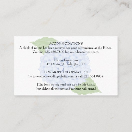 青あじさい水の色のタイムラ結婚イン エンクロージャーカード (裏面)