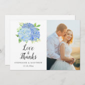 青あじさい水の色のフローラ結婚の写真 サンキューカード (正面/裏面)