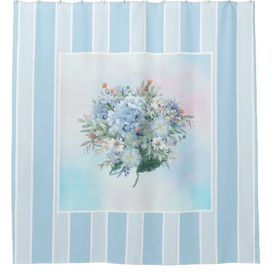 青あじさい水の色シャワーカーストライプのテン シャワーカーテン (正面)