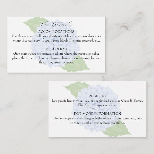 青あじさい水の色結婚の詳細 エンクロージャーカード (正面/裏面)