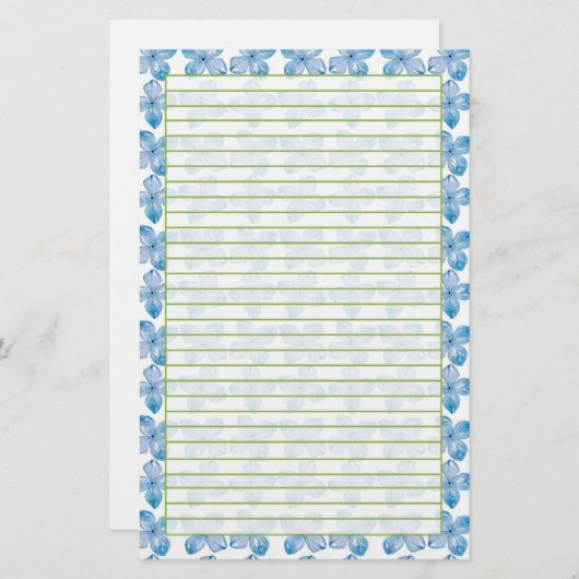 青あじさい水彩花が並ぶ 便箋 (正面/裏面)