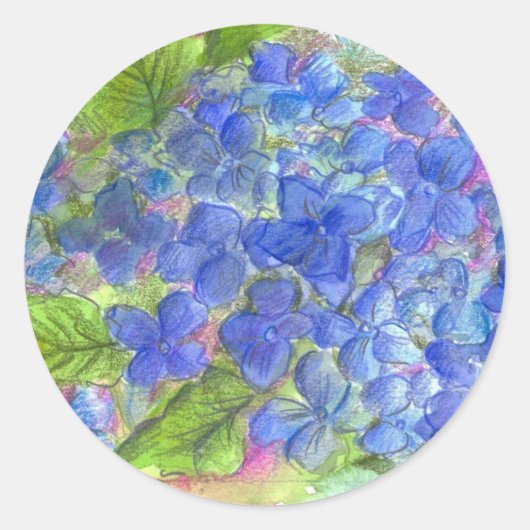 青あじさい水彩花絵画の花 ラウンドシール (正面)