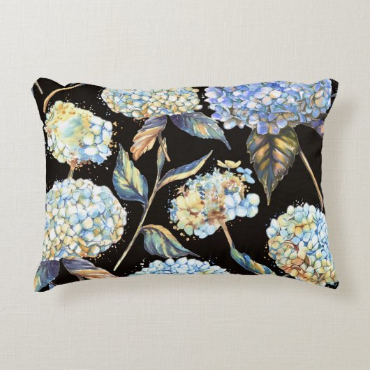 青あじさい水彩:ダークシームレスパターン アクセントクッション (正面)