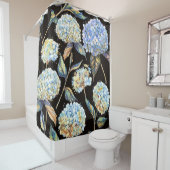 青あじさい水彩：ダークシームレスパターン シャワーカーテン (インサイチュ)