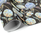 青あじさい水彩:ダークシームレスパターン ラッピングペーパー (ロールコーナー)