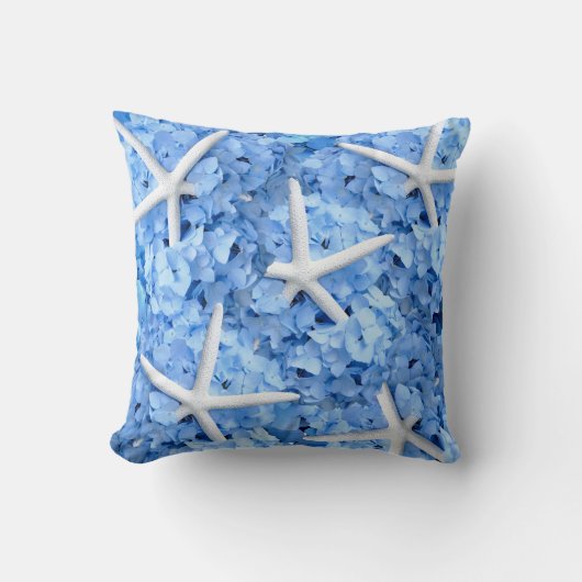 青あじさい白ヒトデ海岸枕 クッション (正面)