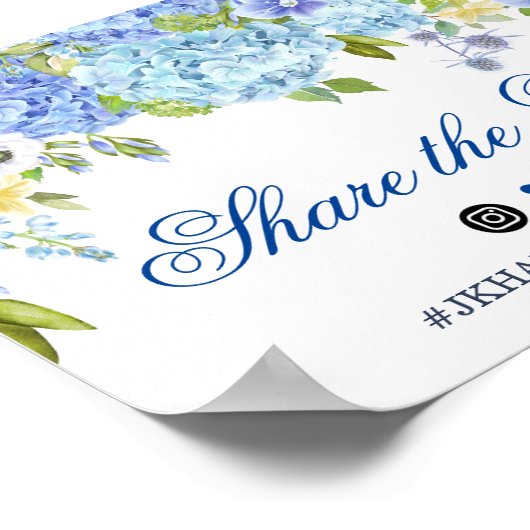 青あじさい緑結婚のハッシュタグ ポスター (角)