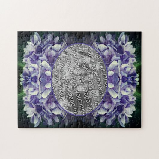 青あじさい花びらフレーム写真の追加 ジグソーパズル (横)