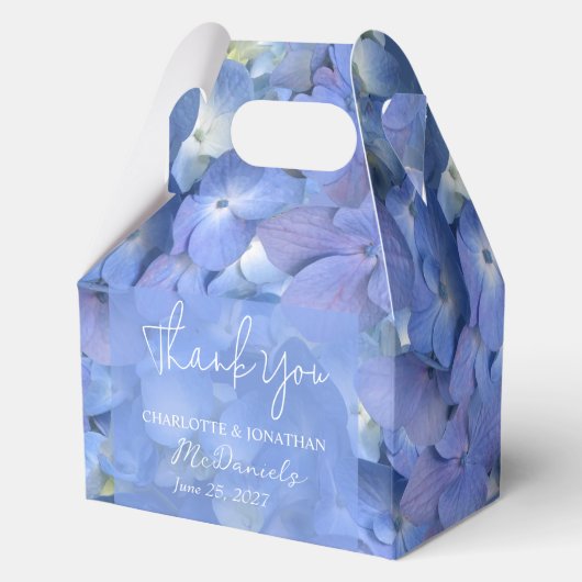 青あじさい花びら結婚の名パーソナライズされた前 フェイバーボックス (正面)