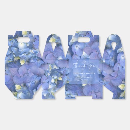 青あじさい花びら結婚の名パーソナライズされた前 フェイバーボックス (見開き)