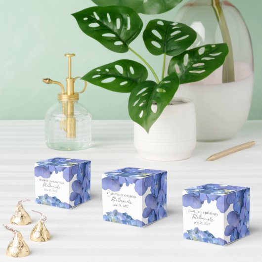 青あじさい花びら結婚の名パーソナライズされた前 フェイバーボックス (複数)