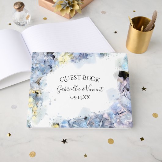 青あじさい花ウォーター結婚カラー ゲストブック (正面見開き)