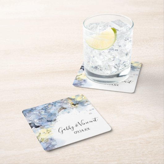 青あじさい花ウォーター結婚カラー スクエアペーパーコースター (インサイチュ)