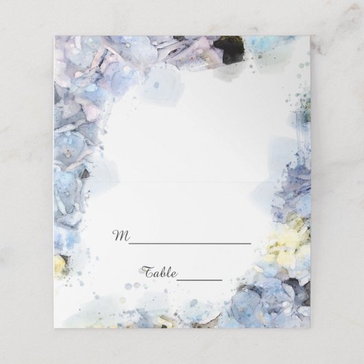 青あじさい花ウォーター結婚カラー プレイスカード (外部開封)