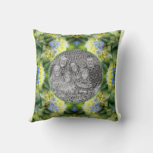 青あじさい花フレーム自分の写真を作成 クッション (裏面)