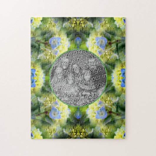 青あじさい花フレーム自分の写真を作成 ジグソーパズル (縦)