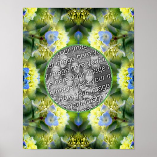 青あじさい花フレーム自分の写真を作成 ポスター (正面)