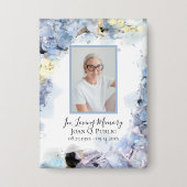 青あじさい花水彩葬儀記念 缶バッジ (正面)