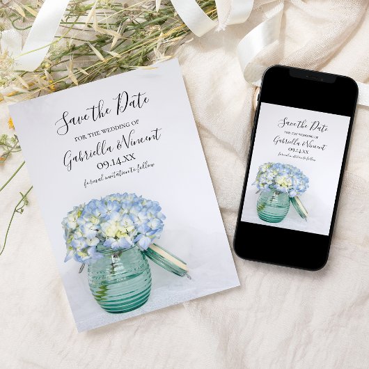 青あじさい花花瓶結婚式の日付を保存 セーブザデート