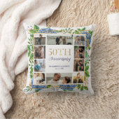 青あじさい金ゴールド50周年記念写真コラージュ クッション (ブランケット)