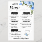 青あなたの電話に何がベビーシャワーゲームカード チラシ (正面)