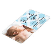 青ありがとう男の赤ちゃん写真誕生のお知らせ マグネット (左側)