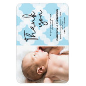 青ありがとう男の赤ちゃん写真誕生のお知らせ マグネット (縦)