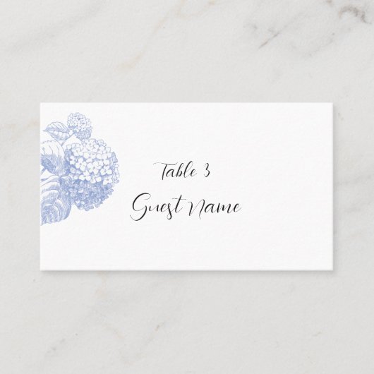 青いあじさいが付いた場所&エスコートカード プレイスカード (正面)