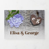 青いあじさいとハートの木の素朴な結婚上 三つ折り招待状 (カバー)