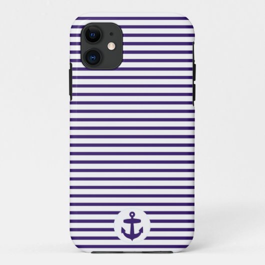 青いいかりおよび濃紺の船員は縞で飾ります Case-Mate iPhoneケース (裏面)
