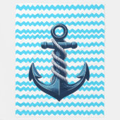 青いいかりと青い波 フリースブランケット (正面)