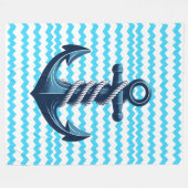 青いいかりと青い波 フリースブランケット (正面(横))