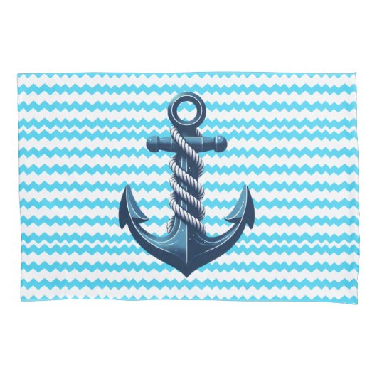 青いいかりと青い波 枕カバー (正面)